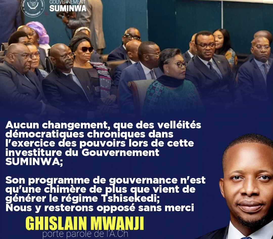 Lire la suite à propos de l’article Ghislain Mwanji sur l’investiture du gouvernement Suminwa :  » son programme de gouvernance n’est qu’une chimère de plus que vient de générer le régime Tshisekedi « 