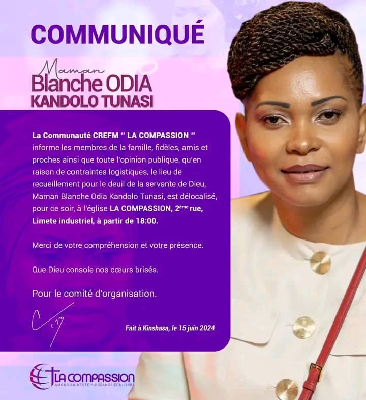 Lire la suite à propos de l’article Décès de Maman Blanche Tunasi : le lieu de recueillement délocalisé