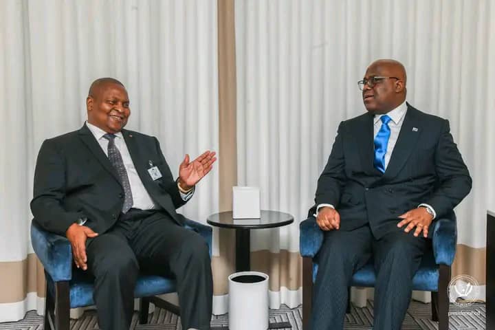 You are currently viewing New-York : Félix Tshisekedi et Faustin-Archange Touadera échangent sur les relations bilatérales et des questions régionales