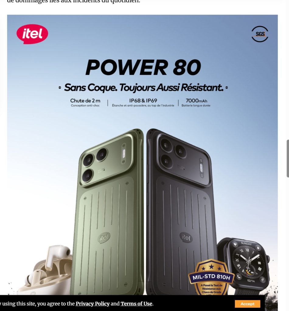 POWER 80 : itel lance un smartphone robuste à 145 $ avec batterie de 7000 mAh (Publicité)